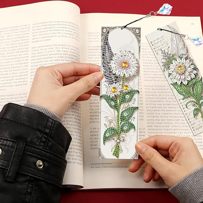 4-Piece 5D Diamond Painting Floral Bookmarks Set, DIY Craft Kit with Colorful Rhinestones, Flower Design Diamond Art Craft Bookmarks with Tassels, Ideal for Adults, Great Gift for Book Lovers