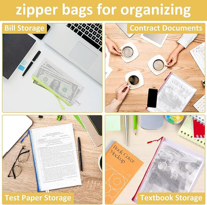 20pcs Mesh Zipper Pouch Bags, Zipper Bags for Office Supplies,12 Colors for Puzzles Board Game Storage, 8 Sizes for Reusable Plastic Zip Organizer for Travel