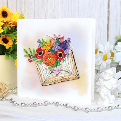 KingKraft Thank You Card, Handmade Colorful Greeting Card, Gratitude Artful Quilling Card for Mom, Sister, Friend, Teacher with Envelope Blank Inside