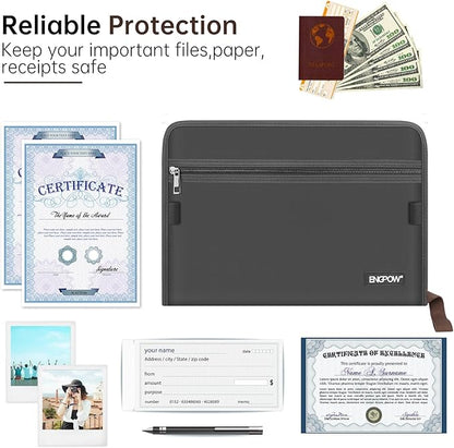 ENGPOW Accordion File Organizer,Fireproof 13 Pockets Expanding File Folder,Document Organizer Folder with Zipper＆Labels,Portable Home Travel Safe Storage for Letter A4 Files and More,Gray