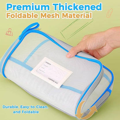 Pendancy Mesh Zipper Pouch 14.8x10.8 in Transparent Lightweight Nylon File Folders, A4 Size Multi-Layer Subject Document Organizer Accessories Storage Bag for Office and School Supplies(4 PCS)
