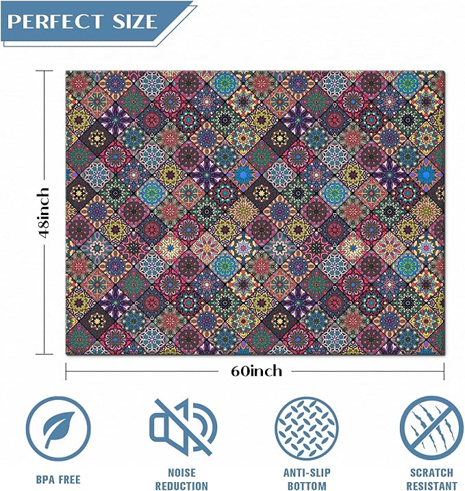 Office Chair Mat for Hardwood Floor Floral Mandala 48"x60" Computer Gaming Chair Mat Anti-Slip Office Rugs Floor Protector for Rolling Chairs Under Desk Rug for Home Office