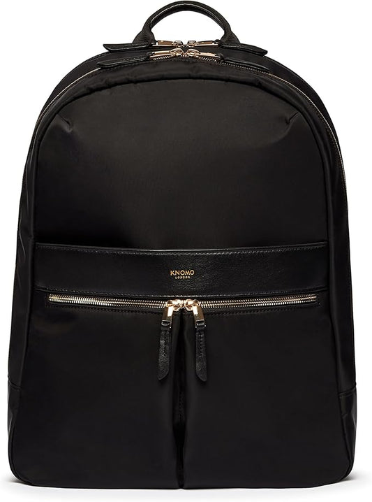 KNOMO Beaufort 15.6" Laptop Backpack Work Bag Purse for Women Large Travel Rucksack with Golden Zip, Black