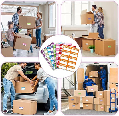 340 Home Moving Labels, 3.4 x 2 inches, 8-Color Coded Packing Box Stickers with Fragile and Blank Customizable Labels