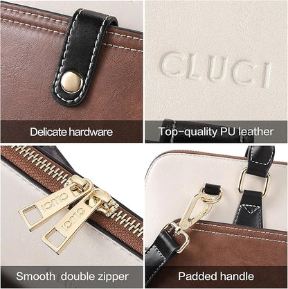 CLUCI Leather Briefcase for Women 15.6 Inch Laptop Business Vintage Slim Ladies Shoulder Bag