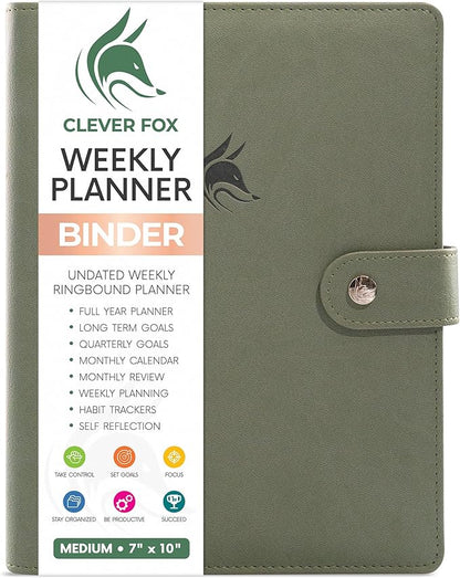 Clever Fox Weekly Planner Binder – Goal Setting Planner for Time Management & Weekly Tasks – Work & Life Organizer with to Do List & Habit Tracker – Undated, 7″ x 9″ Hardcover (Cypress)