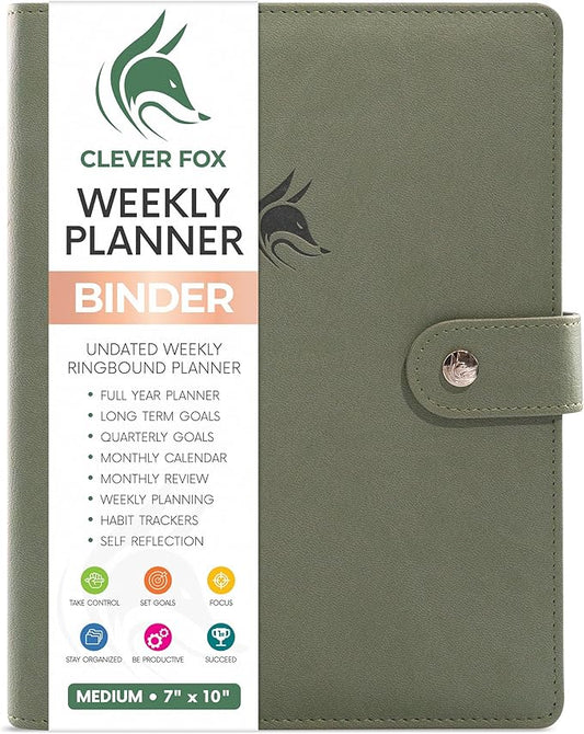 Clever Fox Weekly Planner Binder – Goal Setting Planner for Time Management & Weekly Tasks – Work & Life Organizer with to Do List & Habit Tracker – Undated, 7″ x 9″ Hardcover (Cypress)