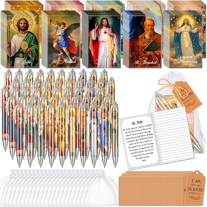 200 Pcs Bible Verse Sets Church Christian Gift Include 50 Scripture Notebooks 50 Bible Bamboo Pens 50 Thanks Tags 50 Organza Bags for Women Man Christian Party Gifts(Vivid Color,Jesus)
