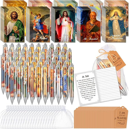 200 Pcs Bible Verse Sets Church Christian Gift Include 50 Scripture Notebooks 50 Bible Bamboo Pens 50 Thanks Tags 50 Organza Bags for Women Man Christian Party Gifts(Vivid Color,Jesus)