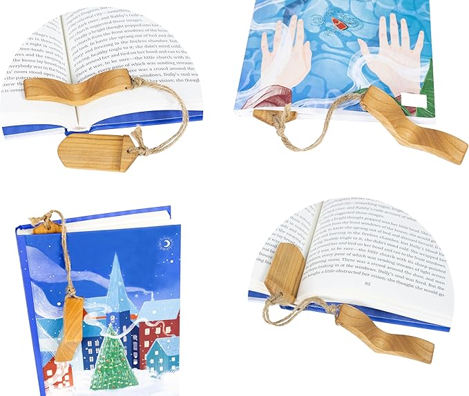 Handmade Wooden Book Page Holder - Wooden Thumb Bookmark - Novel Reading Accessories, Book Gadgets, Presents for Readers, Book Lovers Gifts, Bookworm (Cherry Natural)