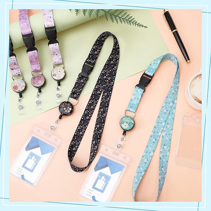 6 Pack Lanyards for Id Badges, Women Lanyards with ID Holder Detachable Cruise Lanyards with Waterproof ID Badge Holder Retractable Badge Reel (Floral Style)