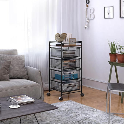 EasyPAG Rolling File Cabinet 4 Drawers Metal File Organizer Storage Cart Mobile File Cart with Removable Drawers with 4 Swivel Casters Rolling Wheels Cart, Black