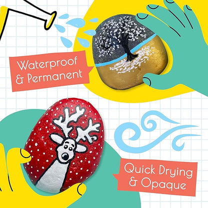 5 Acrylic White Paint Pens - Fine & Jumbo Size Ink Pens (1mm, 3mm, 6mm, 10mm, 15mm) - Permanent White Marker Ink for Rock Painting, Fabric, Tire, Metal, Wood, Canvas, Glass, Plastic, Ceramic