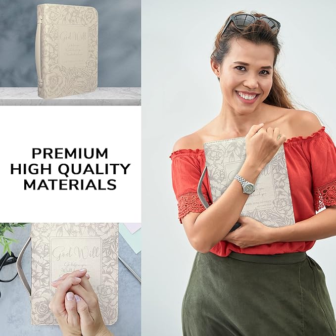 DEHITE Briefcase for Women – Leather Carrying Bag Large Size – | Fits Book 7 x 10.1 x 1.9 in | Pen Slots | Zippered Pocket | Premium Faux Leather | – Beige Christian Gift Accessory