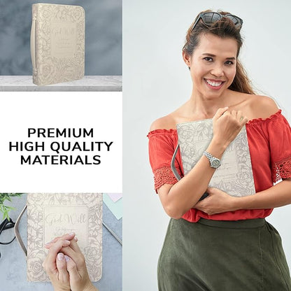 DEHITE Briefcase for Women – Leather Carrying Bag Large Size – | Fits Book 7 x 10.1 x 1.9 in | Pen Slots | Zippered Pocket | Premium Faux Leather | – Beige Christian Gift Accessory