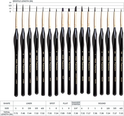 ARTEGRIA Detail Paint Brush Set, 17 Miniature Brushes with Fine Tips and Ergonomic Handles, for Small Scale Models, Figurines, Warhammer 40k, DND, Paint by Numbers for Adults
