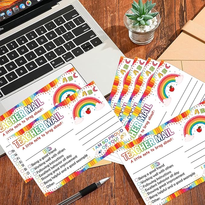 Rainbow Happy Mail Teacher Notes to Parents Classroom Good Behavior Incentive Motivational Cards 50 Pcs Motivational Notes Positive Postcards For Home,Preschool, Kindergarten, Elementary (Color1)