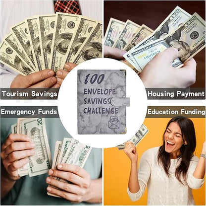 100 Envelopes Challenge Binder Savings Challenges Book, A5 Money Saving Planner Cash Envelope Budget Binder with Erasable Pen, Easy and Fun Way to Save $5,050, 10,000 and $500 (Marble Gray)