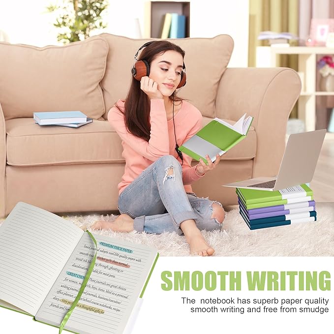 Lined Journal Notebook, 6Pack(Grass Green), 160 Pages, Medium 5.7 inches x 8 inches - 100 gsm Thick Paper, Hardcover