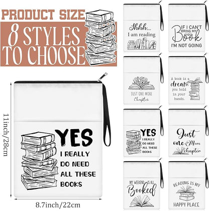 8 Pcs Christmas Book Club Gifts Book Lovers Sleeves Bulk with Zipper and Pocket Book Sleeve Pouch for Book Lovers Librarian Bookish Club Gifts, 11 x 8.7 Inch(Book)