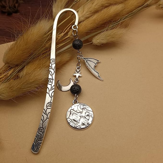 Retro Metal Bookmark for Bookish Gifts Wing Mask Bow and Arrow Charms Book Mark for Book Lover Gifts for Women Men (Night-Black)