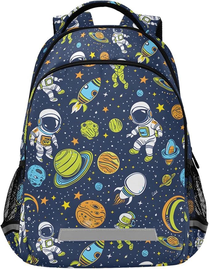 MNSRUU Laptop Backpack with Chest Strap, Astronauts and Alien in Space School Backpack, Travel Hiking Backpack for Boys Girls Teen Adult, Rucksack, Knapsack
