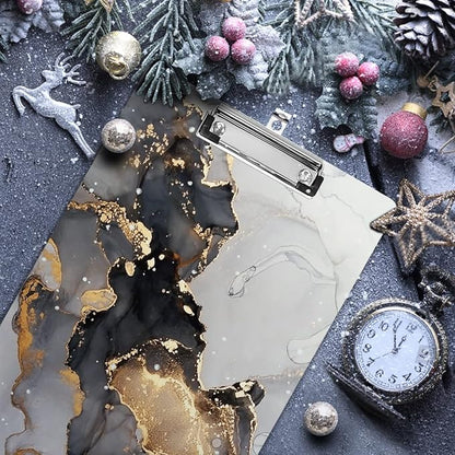 WAVEYU Marble Hardboard Office Clipboard, Clipboard with Low Profile Clip Designed for Students Classroom School and Office Use, Grey+Gold (12.5"x9")