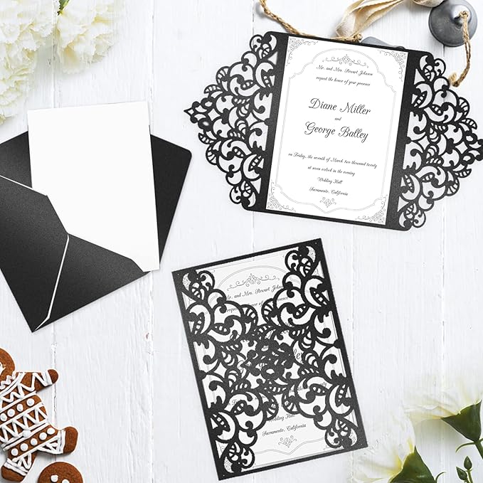 24 Sheets Black Shimmer Cardstock 8.5 x 11 Metallic Paper, Goefun 80lb Card Stock Letter Size Sheets for Halloween, Invitations, Scrapbooking, Crafts, Graduations