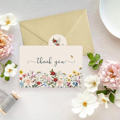 Artoid Mode 12 Pack Wildflower Thank You Cards Vintage Flower Greeting Cards Gift With Envelope Sticker Blank Note Cards for Birthday Wedding Baby Shower Bridal Shower, 4 x 6 Inch