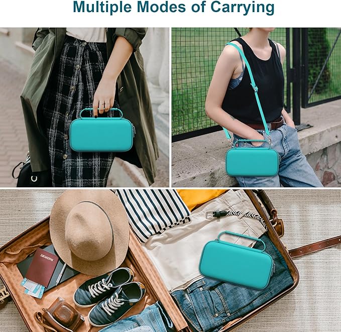 Canboc Carrying Case for NIIMBOT B21 Label Maker, Portable Bluetooth Thermal Label Printer Bag with Removable Shoulder Strap, Mesh Pocket fit Printer Labels, USB Cable, Turquoise (Case Only)