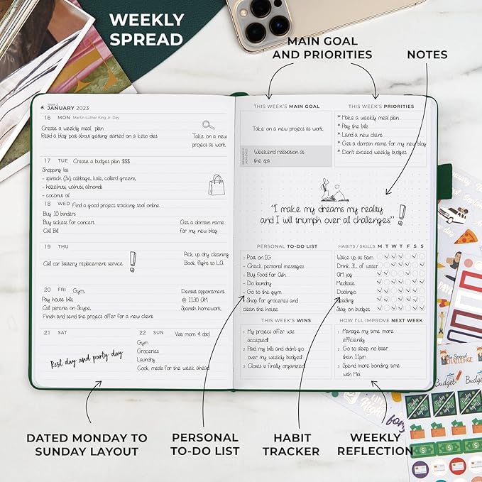 Clever Fox Dated Planner Premium Edition – 2025-2026 Weekly Planner for Planning, Goal Setting & Time Management – Planner Notebook with Habit Tracker & to-do List – A5 Size (Forest Green)