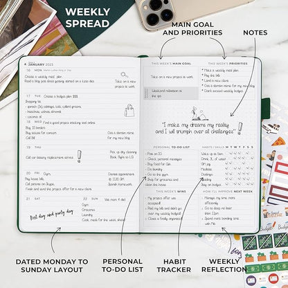 Clever Fox Dated Planner Premium Edition – 2025-2026 Weekly Planner for Planning, Goal Setting & Time Management – Planner Notebook with Habit Tracker & to-do List – A5 Size (Forest Green)