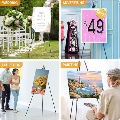 Thicken Display Easel Stand for Wedding - 63" Instant Tripod Collapsible Portable Sturdy Floor Easel - Easy Folding Adjustable Poster Metal Stand for Signs, Display Show, Artist, Art, Painting - Black