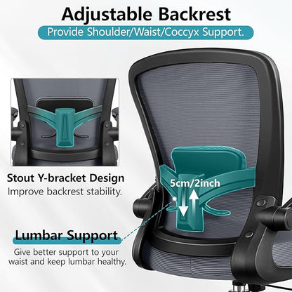 FelixKing Office Chair, Ergonomic Desk Chair Breathable Mesh Chair with Adjustable High Back Lumbar Support Flip-up Armrests, Executive Rolling Swivel Comfy Task Computer Chair for Home Office