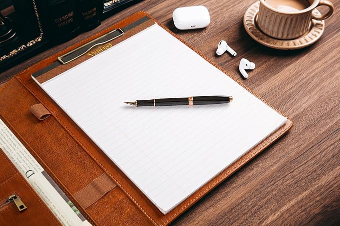 Genuine Leather Portfolio for Men, Leather Clipboard Custom Portfolio, Personalized Leather Binder, Legal Pad Portfolio Organizer Christmas Gift for His/Her (Clipboard, Shiny Brown-Standard)