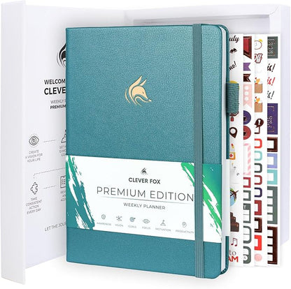 Clever Fox Planner Premium Edition – Undated Luxurious Weekly & Monthly Planner to Increase Productivity and Hit Your Goals – Organizer – Start Anytime, A5, Lasts 1 Year, Aquamarine (Weekly)