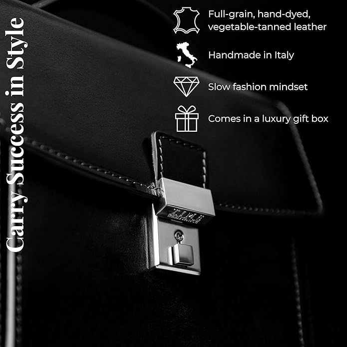 Time Resistance Small Leather Briefcase for Men - Crossbody Bag - Italian Leather Messenger Bag - Gift Box Included