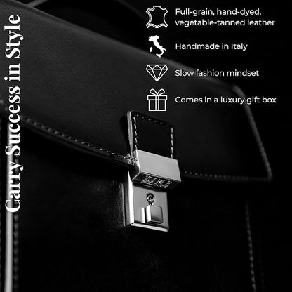 Time Resistance Small Leather Briefcase for Men - Crossbody Bag - Italian Leather Messenger Bag - Gift Box Included