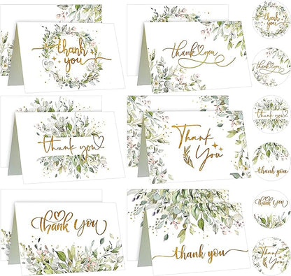 24 Pack Watercolor Thank You Cards with 24 Envelopes 24 Stickers 6 Designs Gold Letter Greeting Note Cards Thank You Notes Round Envelope Seal Stickers for Wedding Graduation(Fresh Style)