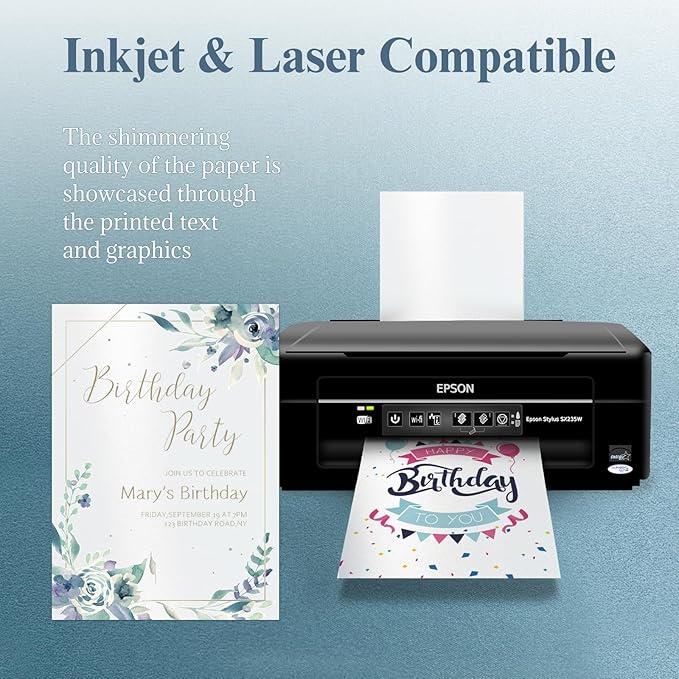 White Shimmer Blank Cards and Envelopes, Goefun 5x7 Flat Cardstock and A7 Envelopes Self Seal 100 Pack for Wedding, Invitations, DIY Greeting Cardstock, Thank You Cards & All Occasion (Unfolded)