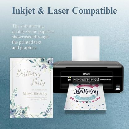 White Shimmer Blank Cards and Envelopes, Goefun 5x7 Flat Cardstock and A7 Envelopes Self Seal 100 Pack for Wedding, Invitations, DIY Greeting Cardstock, Thank You Cards & All Occasion (Unfolded)