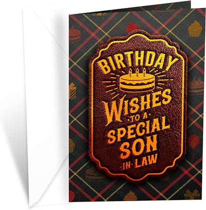 Prime Greetings Son In Law Birthday Card, Made in America, Eco-Friendly, Thick Card Stock with Premium Envelope 5in x 7.75in, Packaged in Protective Mailer