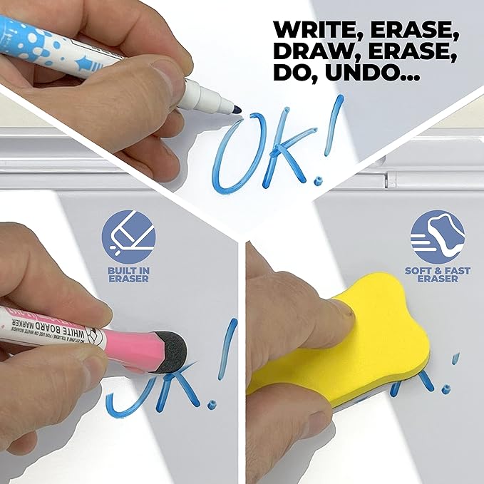 Desktop Whiteboard - Glass Dry Erase White Board - Desk Computer Buddy – Home Office & Studying Essentials - with Phone & Tablet Slot, Storage Compartment - Includes 4 Markers, 1 Eraser (2 Pack)