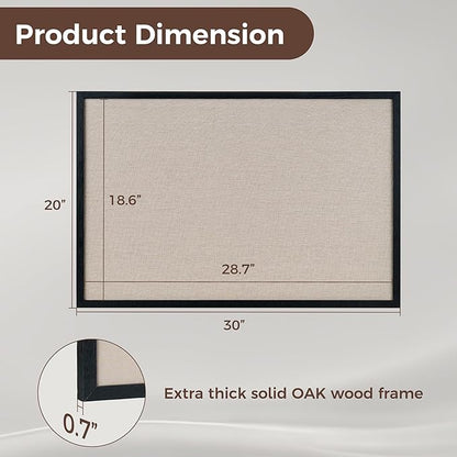 Fun Memories Cork Board Bulletin Board for Office, 20" x 30" Oak Wooden Framed Corkboard, Wall Mounted Notice Pin Board for School Home & Office, Black