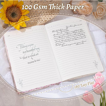 Lined Journal Notebook for Women 320 Pages Thick Floral Diary A5 Aesthetic Hardcover Journaling Notebooks for Writing with Gift Box, 5.7 x 8.3 In, Yellow