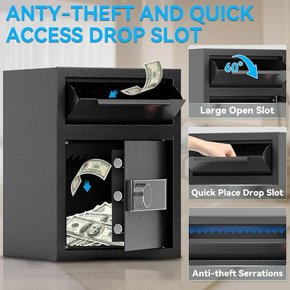 1.8 CUB Drop Safe, Safe Box with Front Drop Slot Fireproof, Digital Security Safe Box with Combination Lock, Security Money Safe for Cash and Documents, Silent Safe for Business Office Home