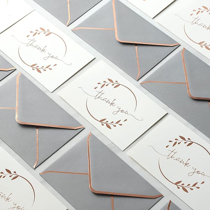 Winoo Design Heavy Duty Thank You Cards with Envelopes - 36 PK - Gold Thank You Notes 4x6 Inches Baby Shower Thank You Cards Wedding Small Business Graduation Funeral Bridal Shower (Rose Gold)