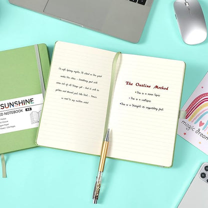 Ruled Notebook/Journal - Classic Lined Journal/Notebook, 5.3'' x 8.26'', Hardcover with Thick Paper, Banded + Pen Holder +Inner Pocket - Light Green