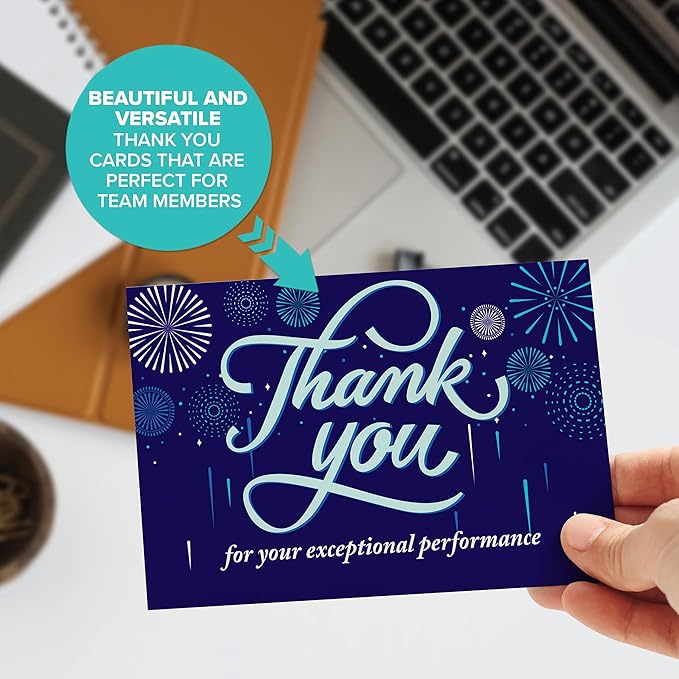 Decorably 24 Pack 6x4in Employee Appreciation Cards with Envelopes and Stickers, 8 Festive Designs Employee Thank You Cards, Blank Inside - Recognition, Promotion, Work Anniversary