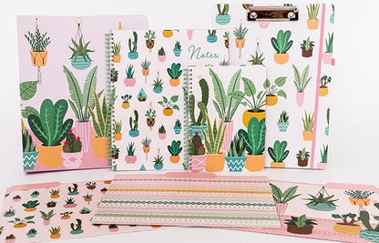 Steel Mill & Co Cute Pink Mini Spiral Notebook, 8.25" x 6.25" Journal with Durable Hardcover and 160 Lined Pages, Succulent